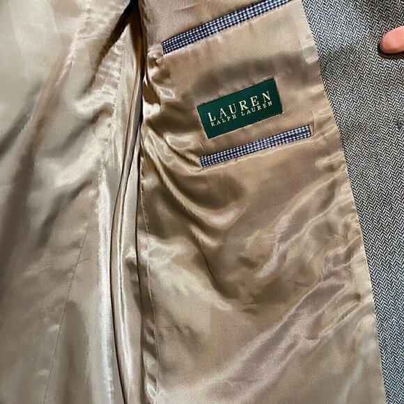 Lauren Ralph Lauren Sport Coat 44R Grey Herringbone 3 Button Lambswool‎ Formal - Picture 4 of 10